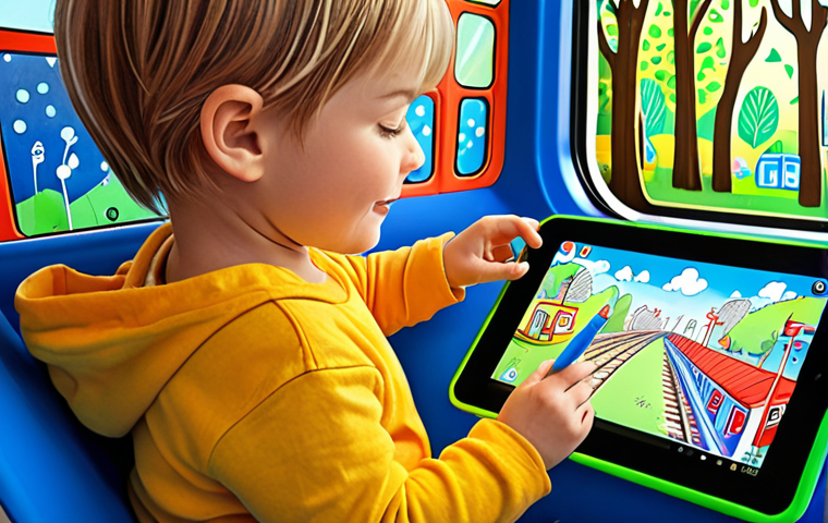**Prompt 1: Digital Drawing & Imagination**
A happy young child, aged 5-7, intensely focused on a vibrant digital tablet, drawing or coloring a Titipo train. The tablet screen displays Titipo in a creatively designed, whimsical train station or a magical forest background, with visible digital art tools and colorful strokes. The child's hand holds a stylus or finger. Cozy, brightly lit children's room, emphasizing imagination, creativity, and the joy of digital art. Vivid colors, soft lighting, wide-angle shot showing the child and screen.