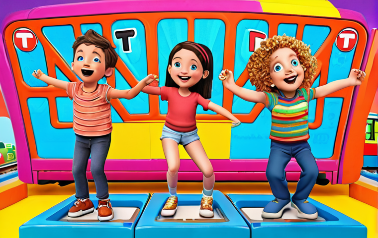 **Prompt:** "A vibrant and cheerful scene of children joyfully participating in a 'Titipo' themed dance challenge on YouTube, set against a colorful background with the 'Titipo' logo and cartoon trains. The style is bright, cartoonish, and energetic, capturing the fun of learning and movement."